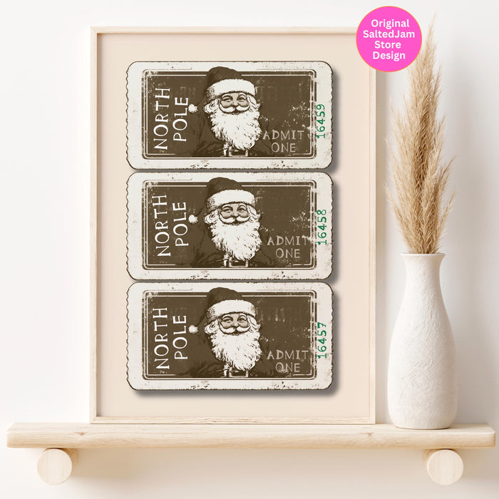 Vintage Christmas Print North Pole Ticket Print Santa Retro Christmas Santa Christmas Prints Funny Xmas Wall Art Holiday Decor Digital Print