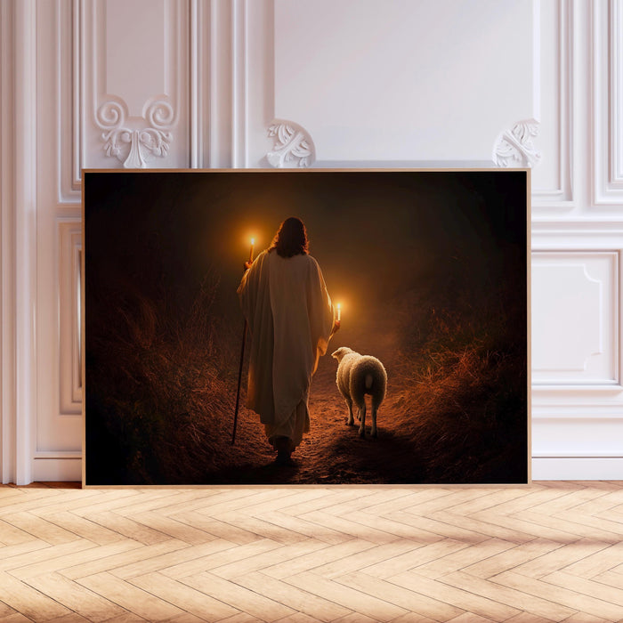 Jesus Leaves The 99 Oil Painting Wall Art Printable Jesus Poster Bible Verse Wall Art Christian Gift for Mom Jesus Print Digital Download
