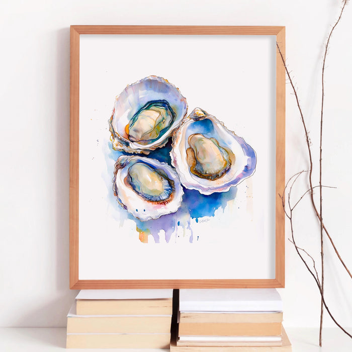 Oyster Painting Colorful Pastel Abstract Coastal Beach House Wall Art Seashells Print Summer Oyster Shell Kitchen Print Digital Art Set of 3