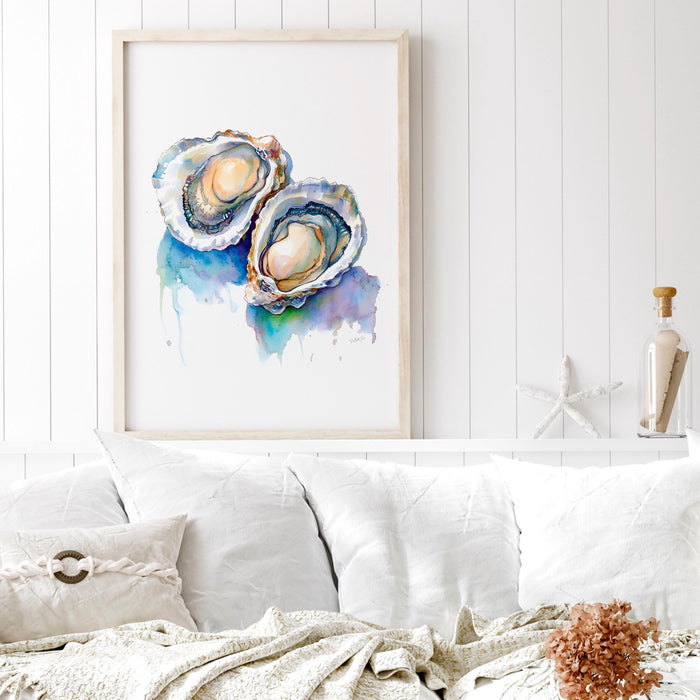 Oyster Painting Colorful Pastel Abstract Coastal Beach House Wall Art Seashells Print Summer Oyster Shell Kitchen Print Digital Art Set of 3