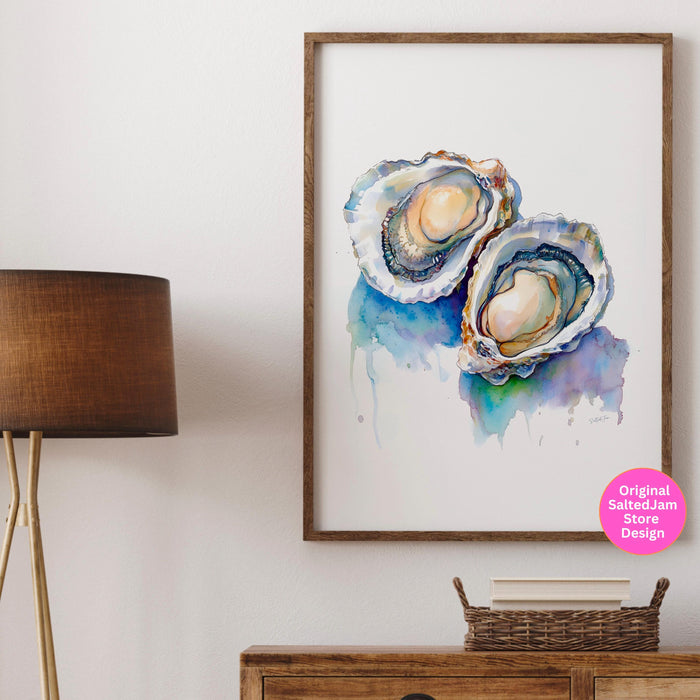Oyster Painting Colorful Pastel Abstract Coastal Beach House Wall Art Seashells Print Summer Oyster Shell Kitchen Print Digital Art Set of 3