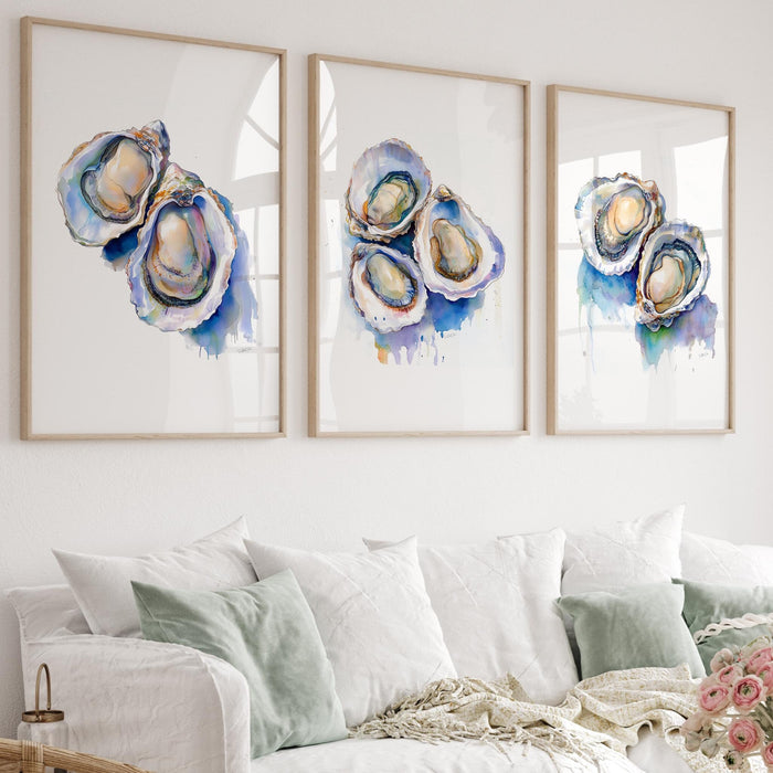 Oyster Painting Colorful Pastel Abstract Coastal Beach House Wall Art Seashells Print Summer Oyster Shell Kitchen Print Digital Art Set of 3