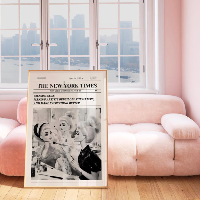 Trendy newspaper print makeup artist wall art preppy vintage wall decor, funny dorm decor, bar cart wall art retro doll funny printable