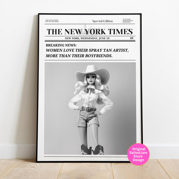 Trendy newspaper print spray tan artist tanning salon wall art preppy vintage wall art decor funny dorm decor wall salon decor printable