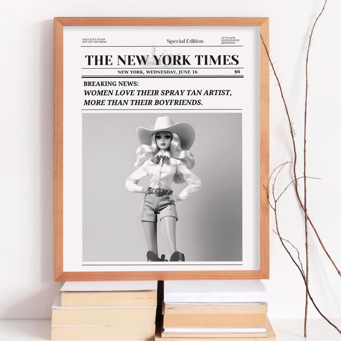 Trendy newspaper print spray tan artist tanning salon wall art preppy vintage wall art decor funny dorm decor wall salon decor printable