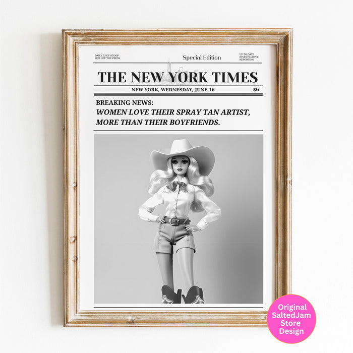 Trendy newspaper print spray tan artist tanning salon wall art preppy vintage wall art decor funny dorm decor wall salon decor printable